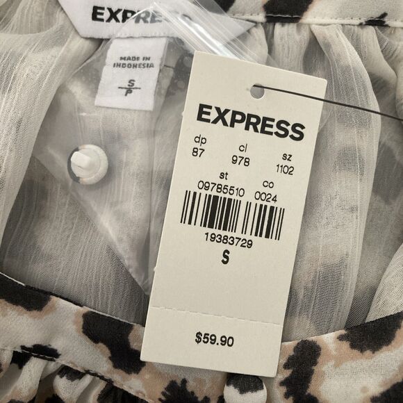 Express Chiffon Blouson Top Womens Small Animal Print Blouse Button Up Boho NWT - Picture 9 of 12